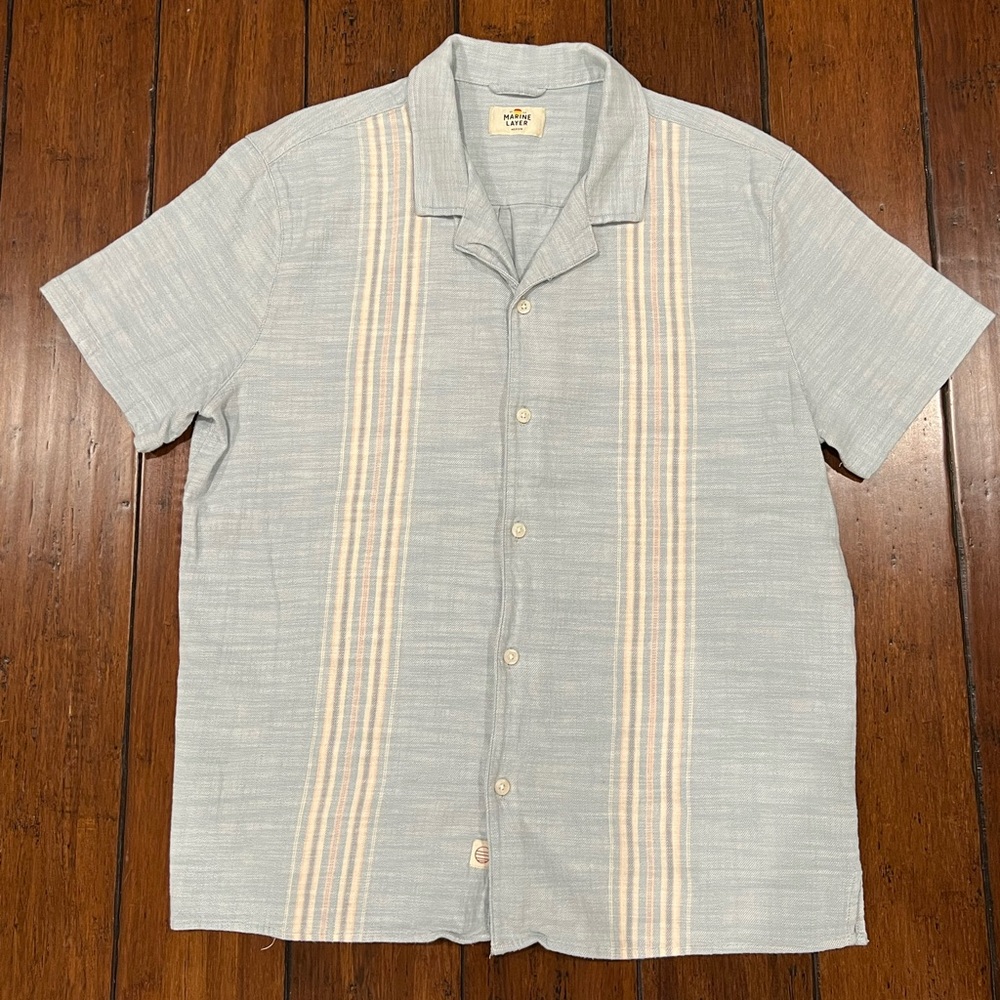 Marine Layer Shirt Mens Medium Blue Stretch Selvage Resort Camp Button Up Lounge